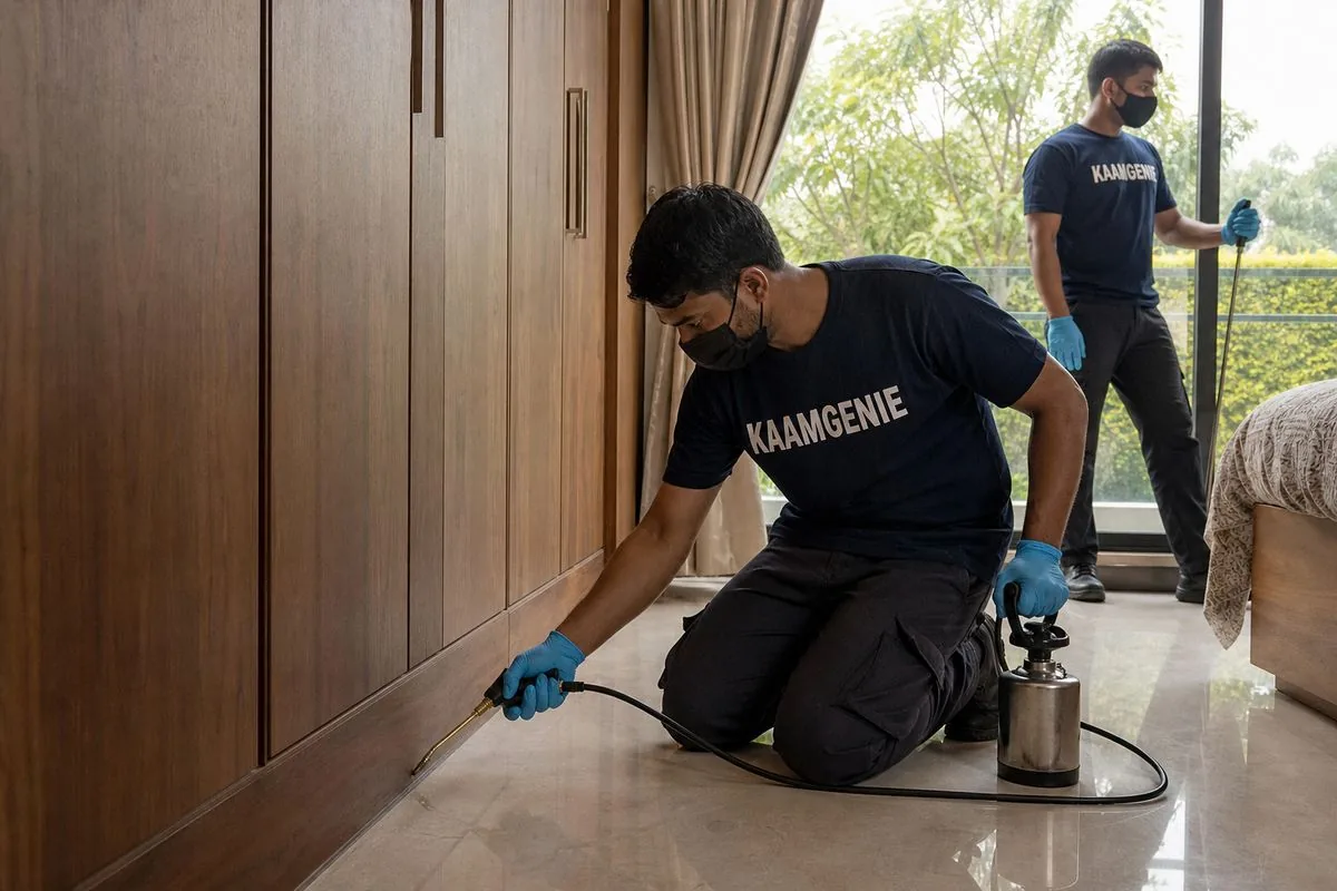 KaamGenie pest control technician treating a Uppal Southend property in Gurgaon