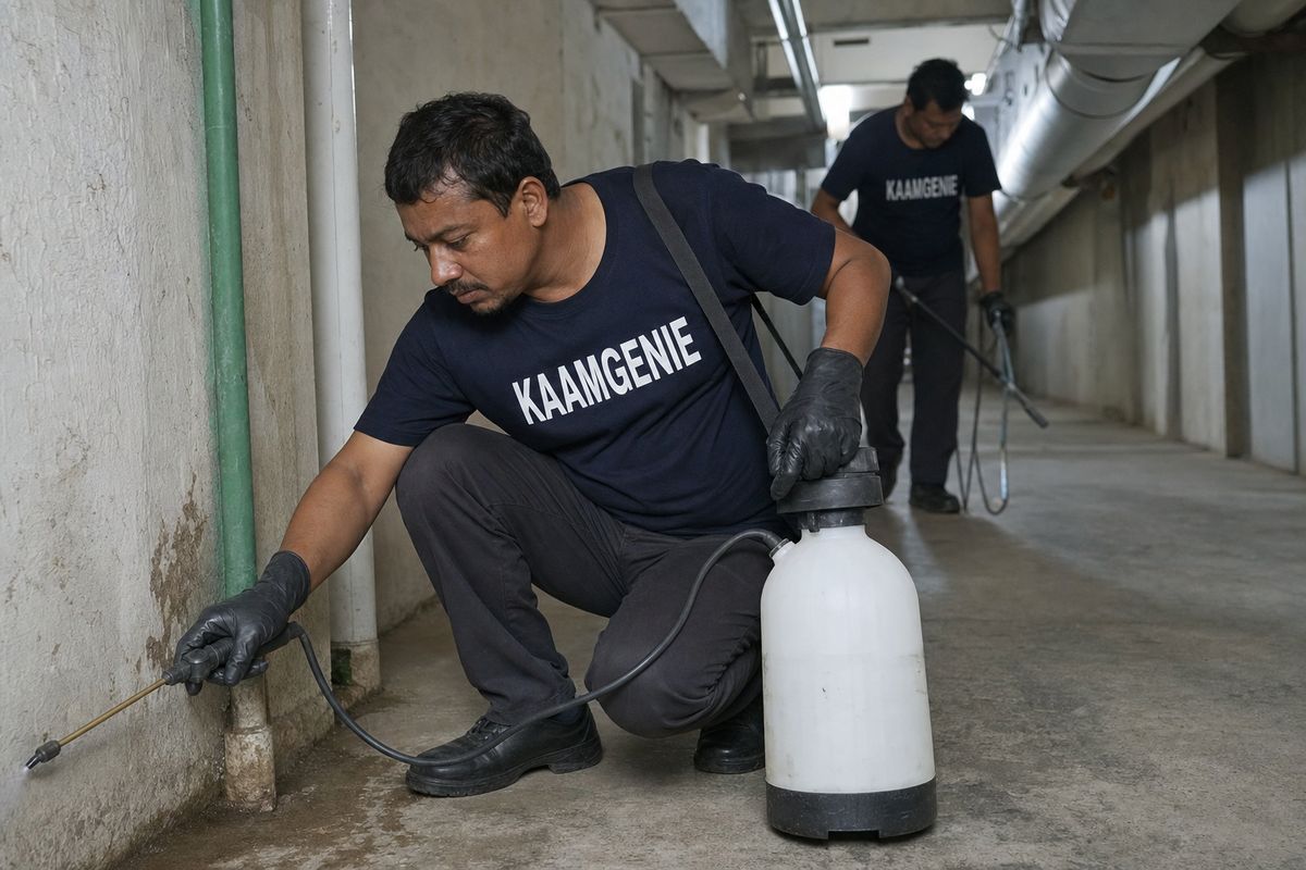 KaamGenie pest control technician treating a Vasant Kunj property in South Delhi