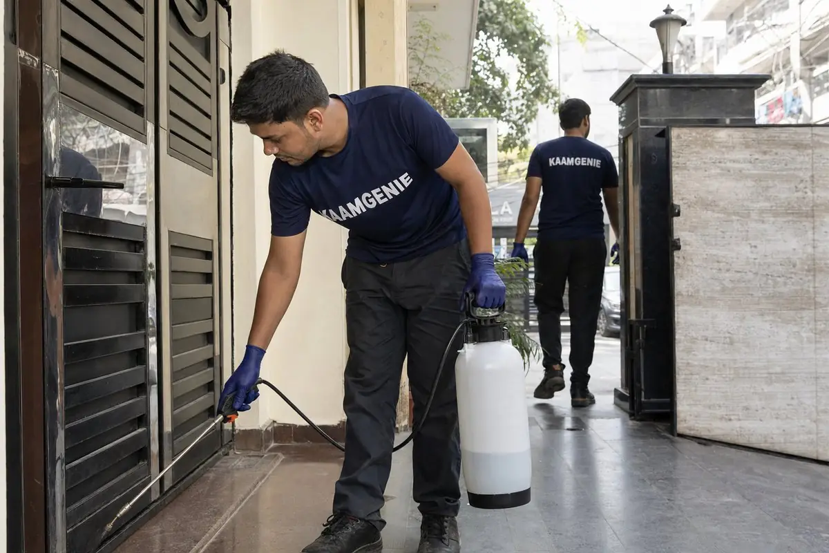 KaamGenie pest control technician treating a Vikram Vihar property in South Delhi