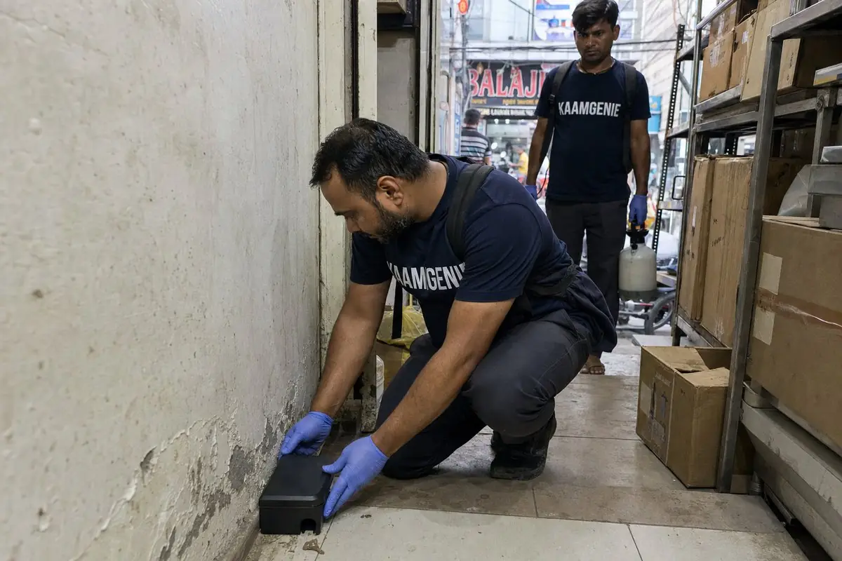 KaamGenie pest control technician treating a Yusuf Sarai property in South Delhi
