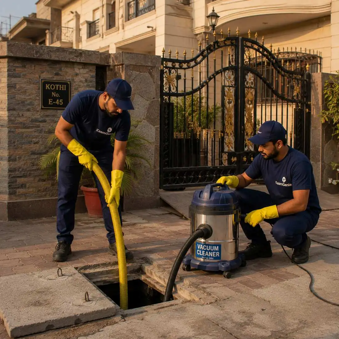 KaamGenie crew cleaning a water tank in Sabhapur, East Delhi