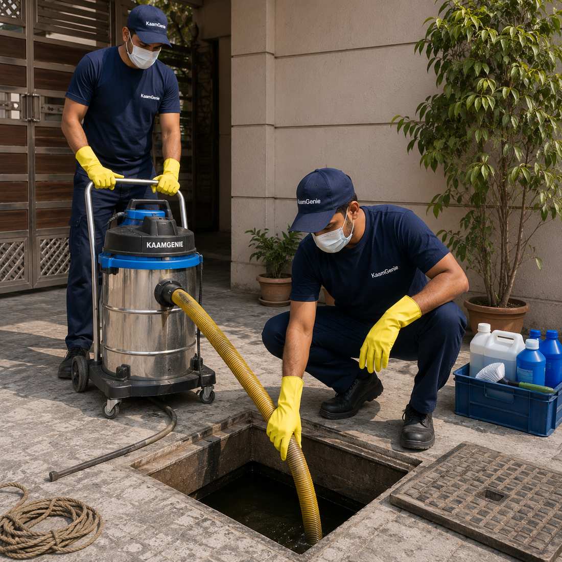 KaamGenie crew cleaning a water tank in Shastri Nagar (NW Delhi), West Delhi