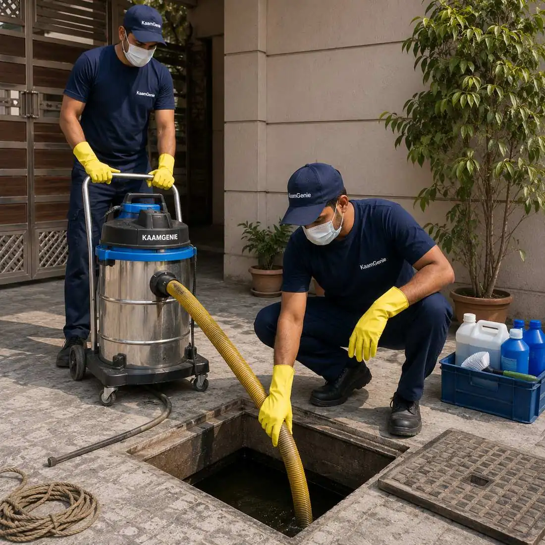 KaamGenie crew cleaning a water tank in Shastri Nagar (NW Delhi), West Delhi