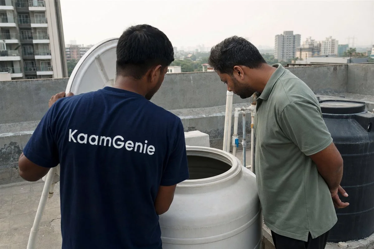 A Gurgaon resident filling a clear glass at the kitchen tap to check water for cloudiness and particles