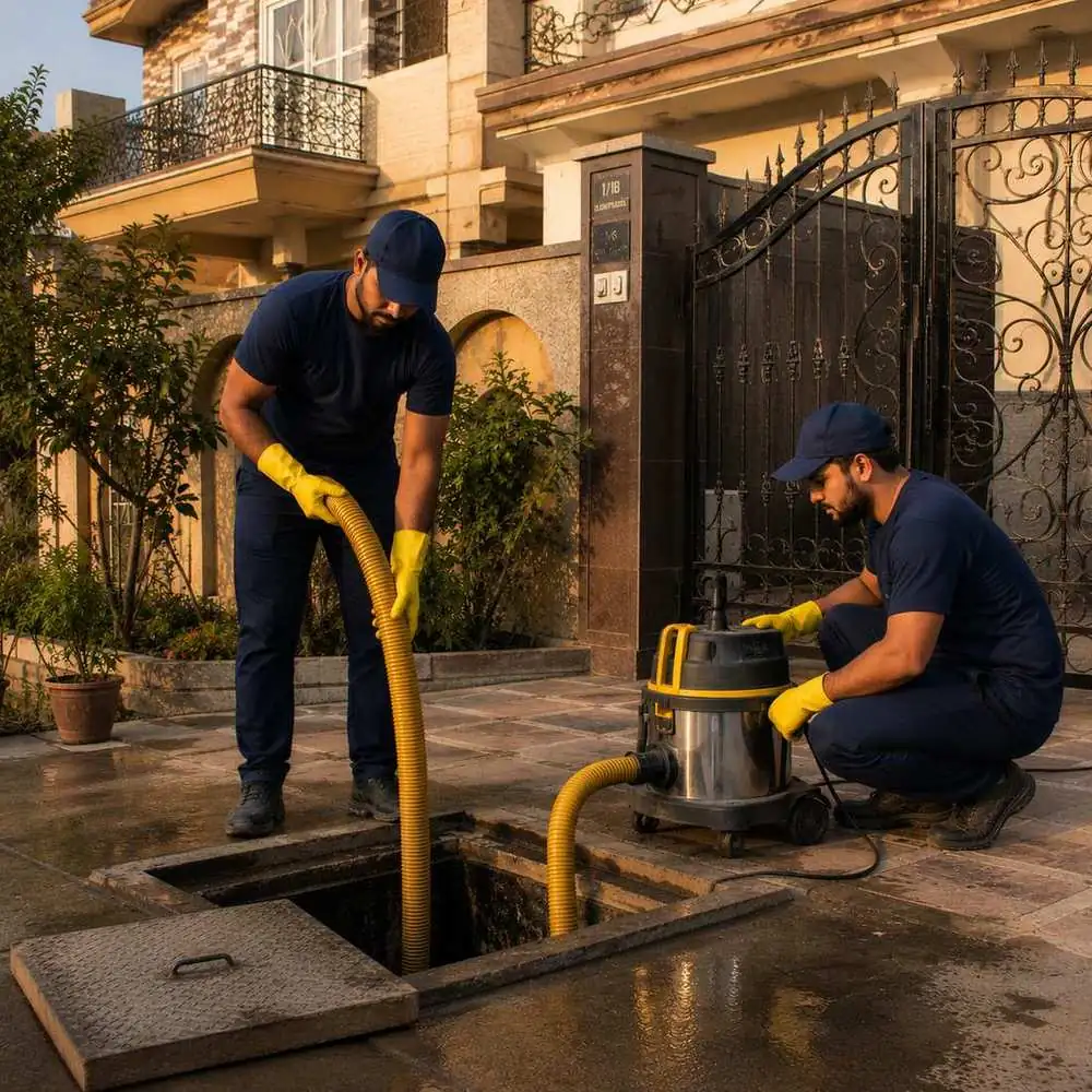 KaamGenie crew cleaning a water tank in Sonia Vihar, East Delhi