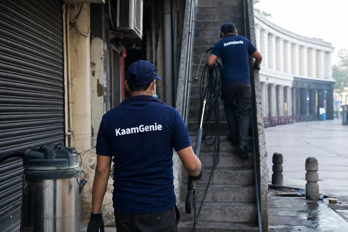KaamGenie crew cleaning a water tank in Central Delhi, Delhi
