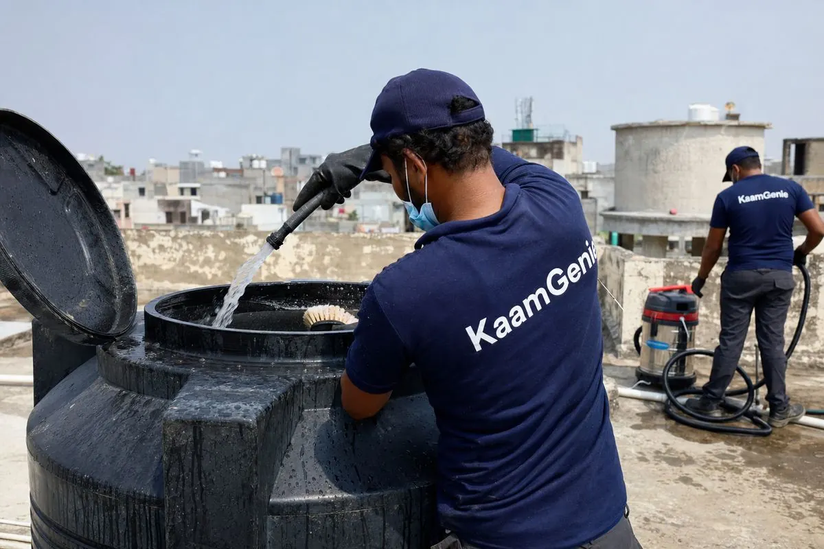 KaamGenie crew cleaning a Sintex / plastic tank in Maidan Garhi, Delhi