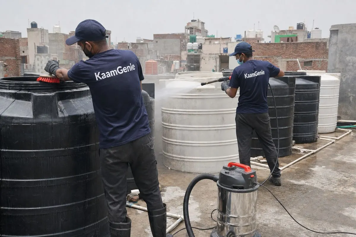 KaamGenie crew cleaning a society water tank in Saidulajab, Delhi