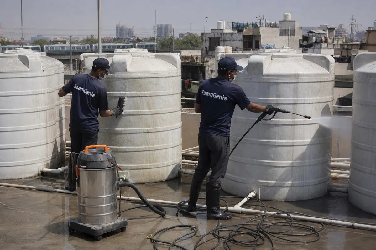 KaamGenie crew cleaning a society water tank in Shivaji Park, Delhi