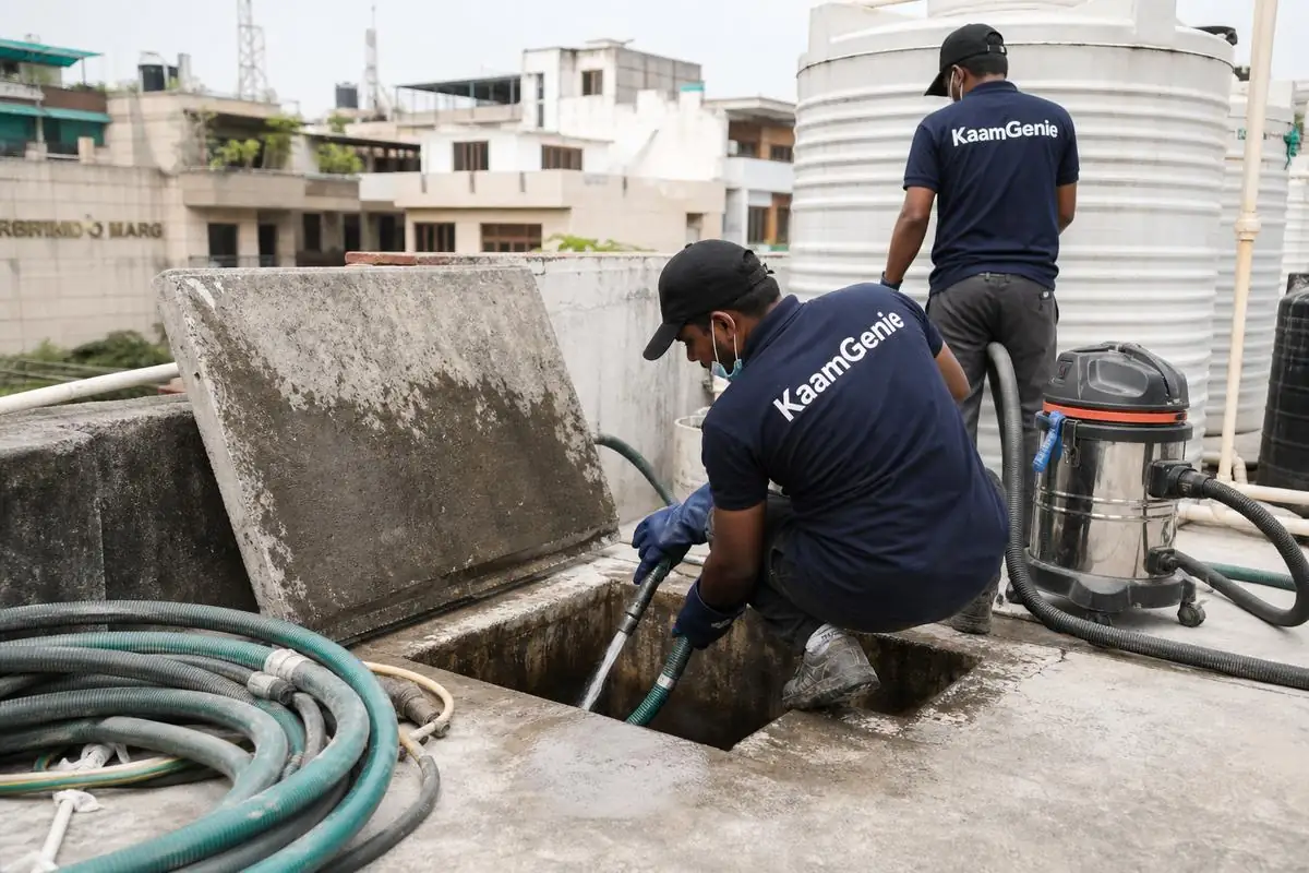 KaamGenie crew cleaning a underground sump in Adchini, Delhi