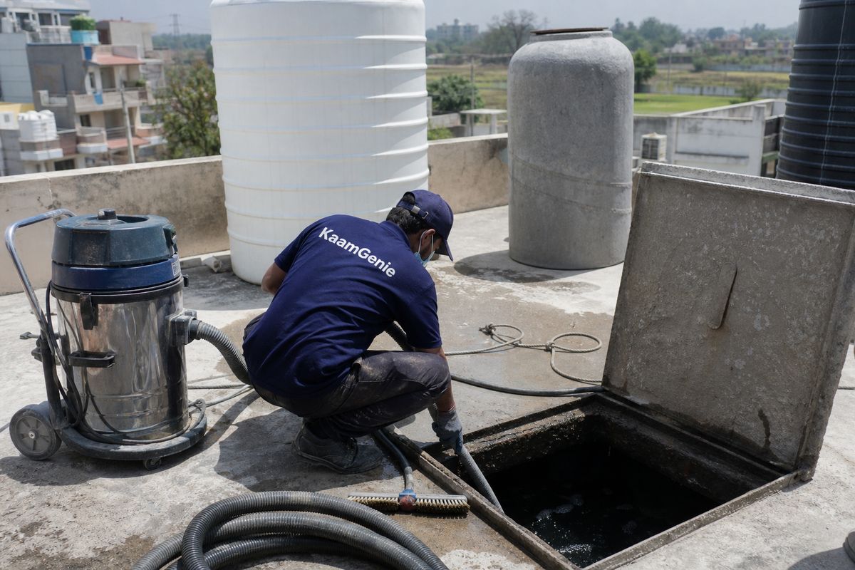 KaamGenie crew cleaning a underground sump in Alipur, Delhi