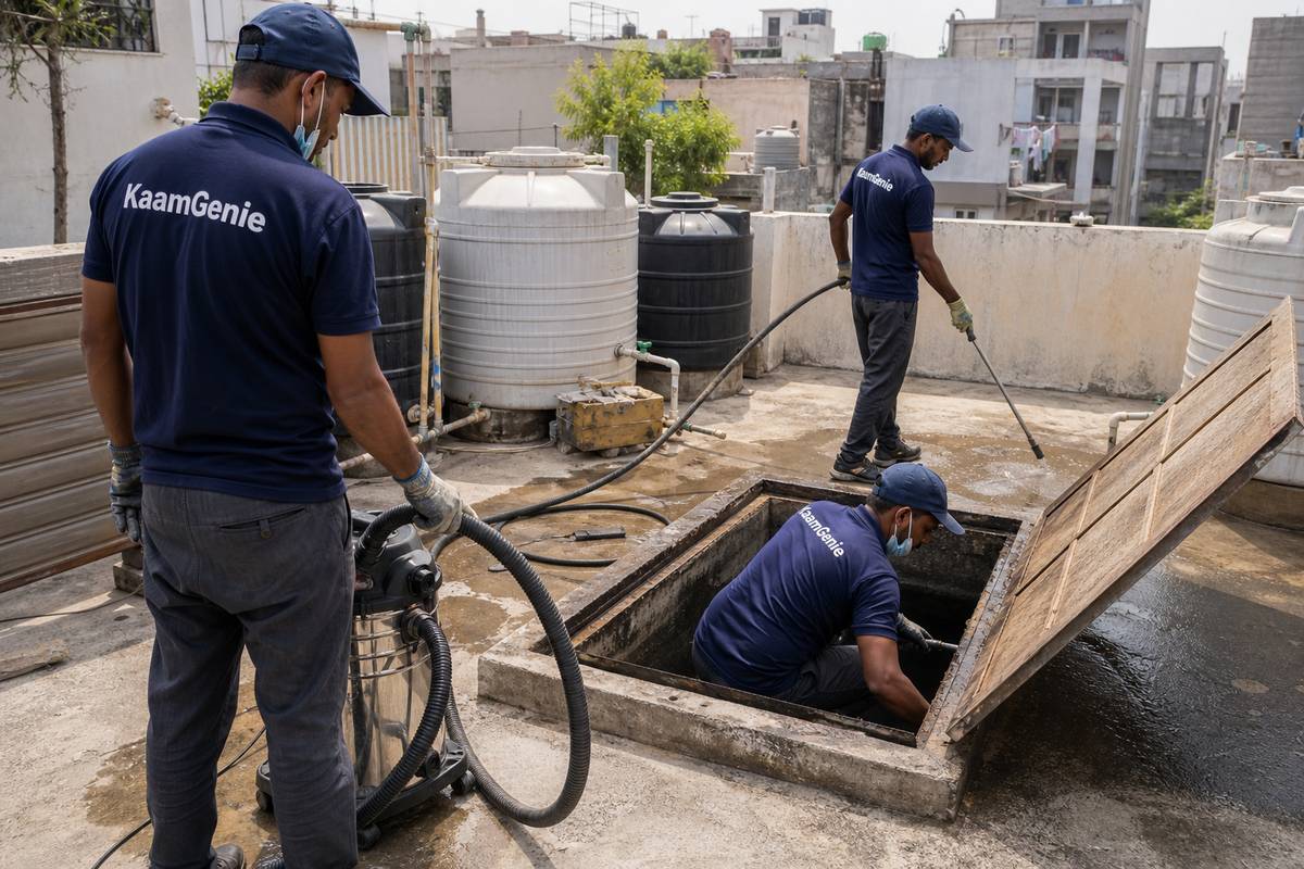 KaamGenie crew cleaning a underground sump in Amar Colony, Delhi