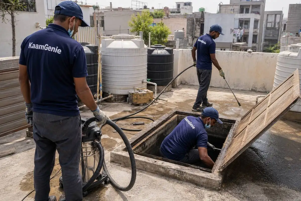 KaamGenie crew cleaning a underground sump in Amar Colony, Delhi
