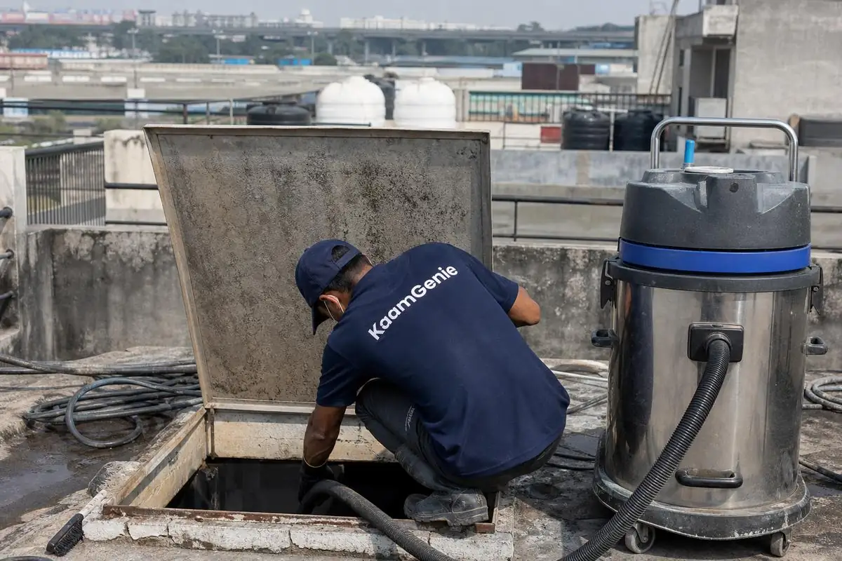 KaamGenie crew cleaning a underground sump in Anand Vihar, Delhi