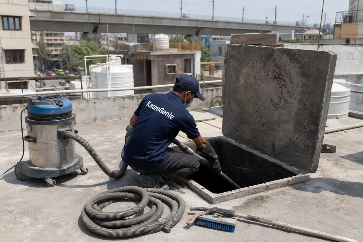 KaamGenie crew cleaning a underground sump in Ashram, Delhi