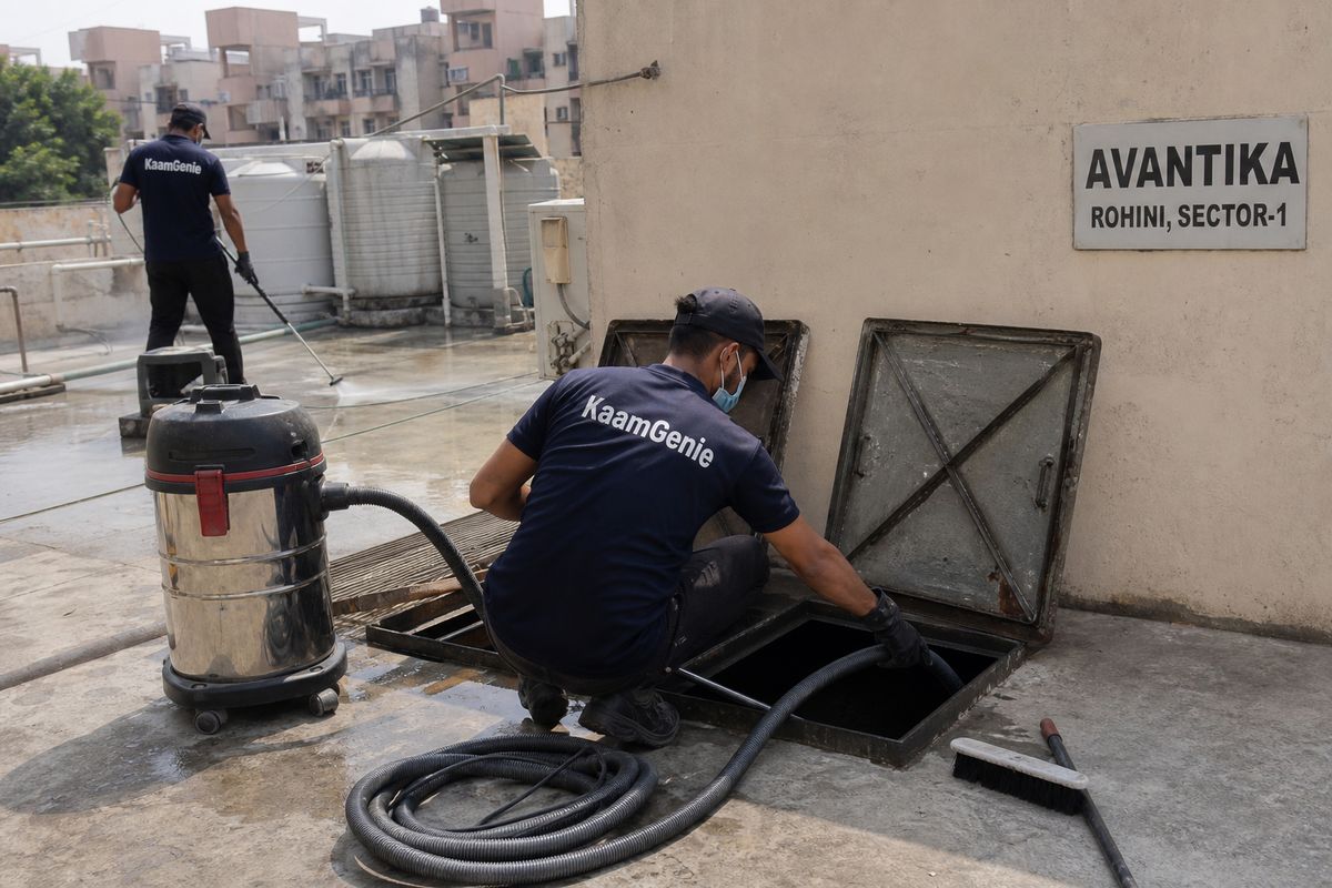 KaamGenie crew cleaning a underground sump in Avantika, Delhi