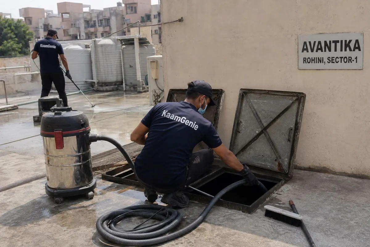 KaamGenie crew cleaning a underground sump in Avantika, Delhi