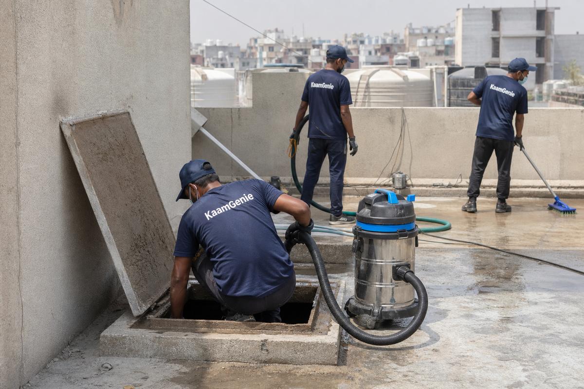 KaamGenie crew cleaning a underground sump in Bakkarwala, Delhi