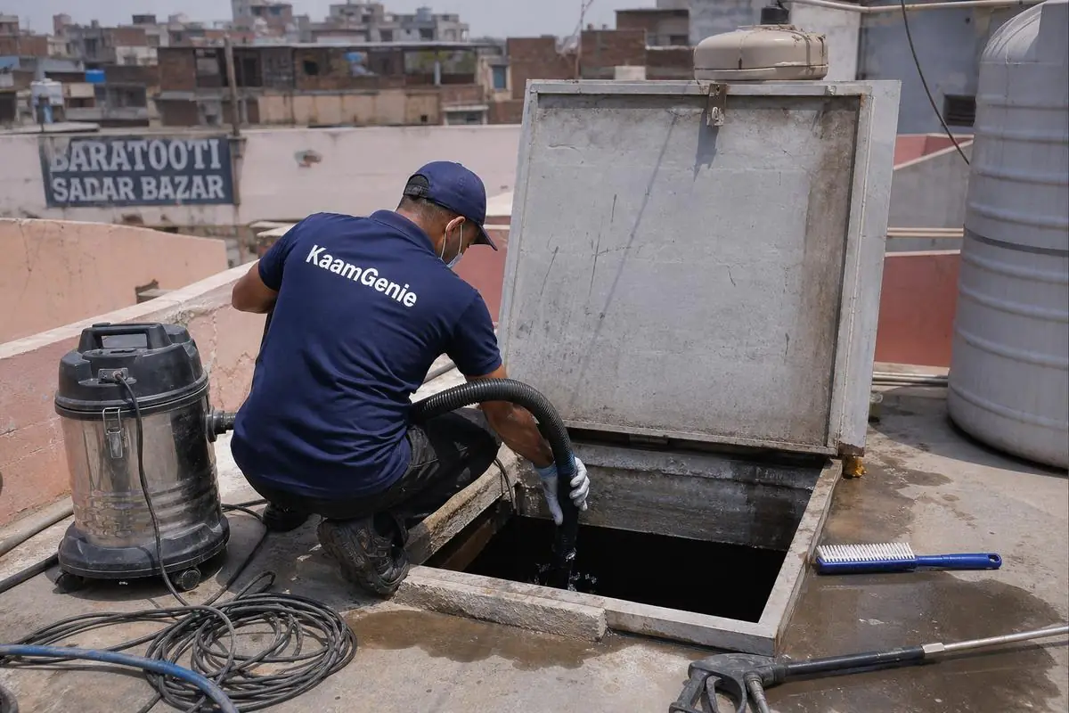 KaamGenie crew cleaning a underground sump in Baratooti (Sadar Bazar), Delhi