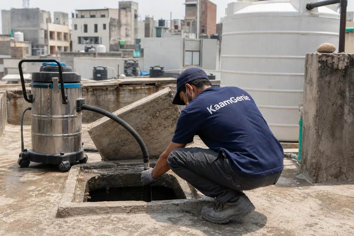 KaamGenie crew cleaning a underground sump in Chawri Bazar, Delhi