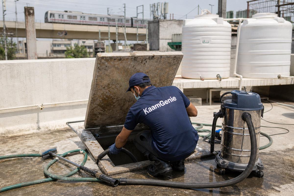 KaamGenie crew cleaning a underground sump in Dabri, Delhi