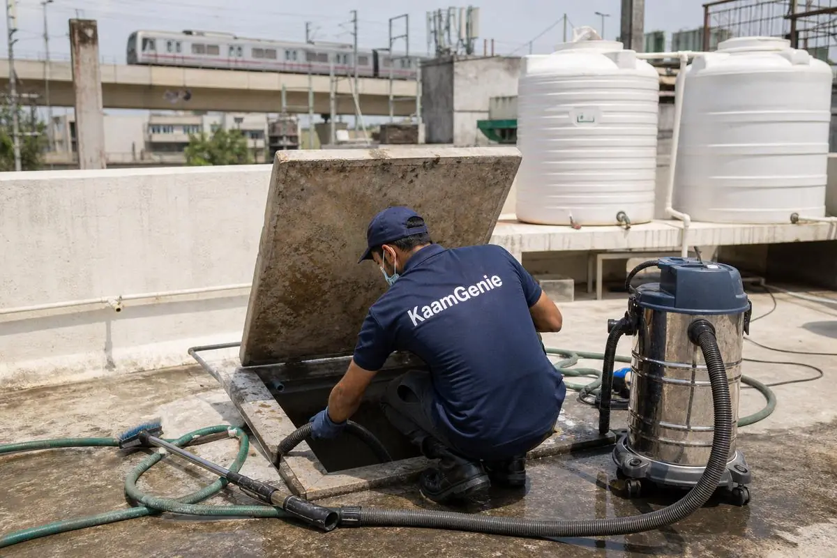 KaamGenie crew cleaning a underground sump in Dabri, Delhi