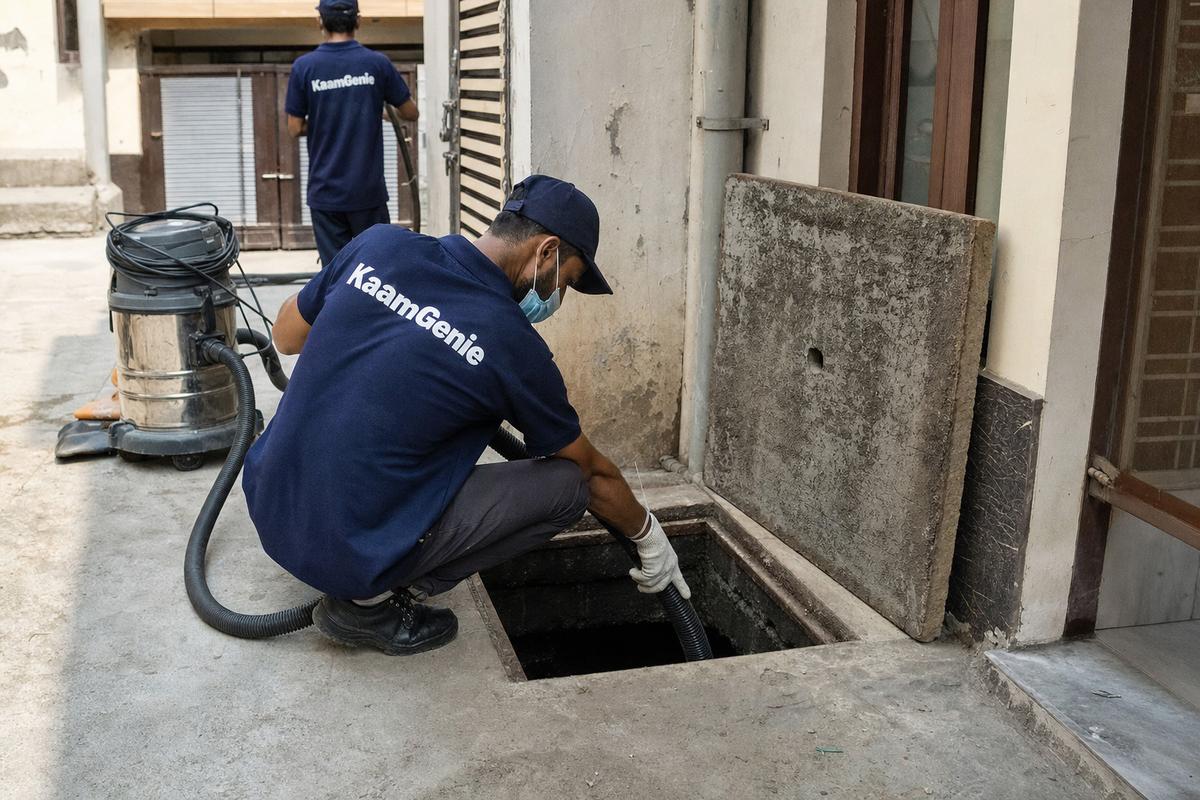 KaamGenie crew cleaning a underground sump in Dwarka Mor, Delhi