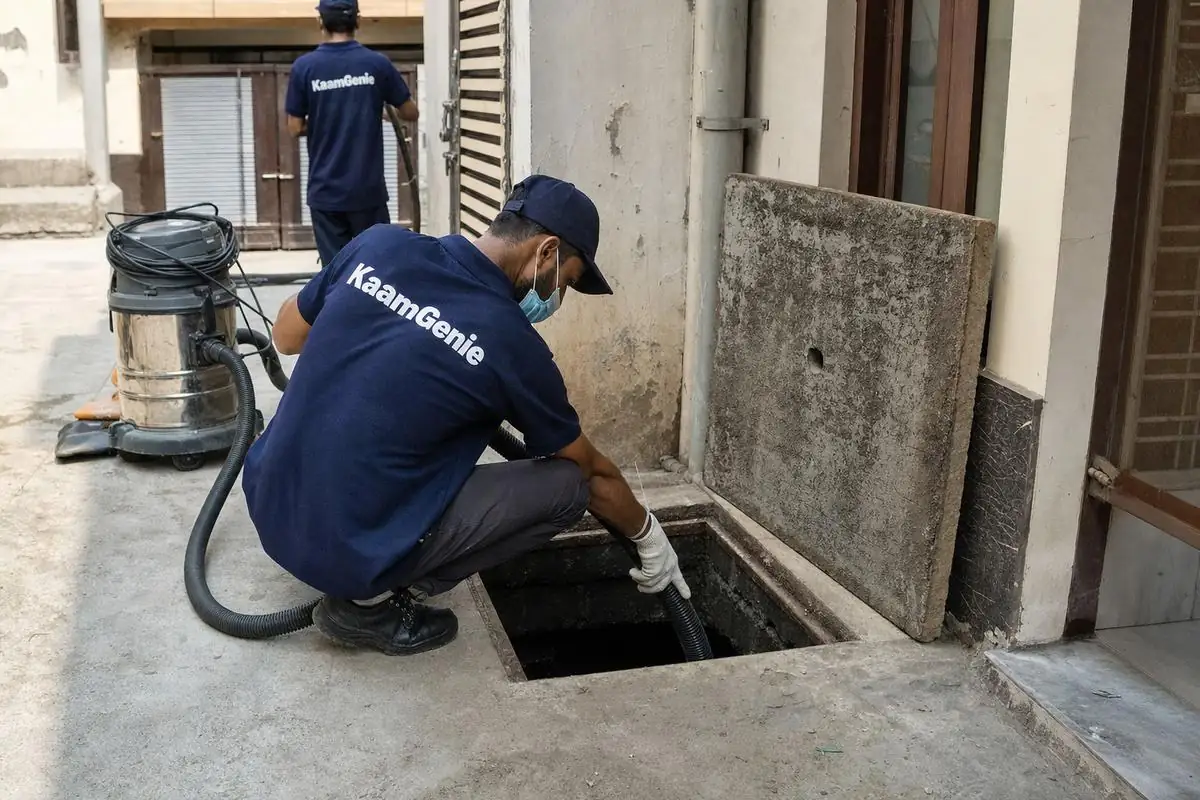 KaamGenie crew cleaning a underground sump in Dwarka Mor, Delhi