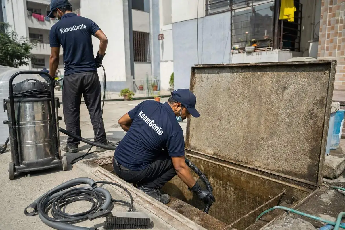 KaamGenie crew cleaning a underground sump in Dwarka Sector 1, Delhi