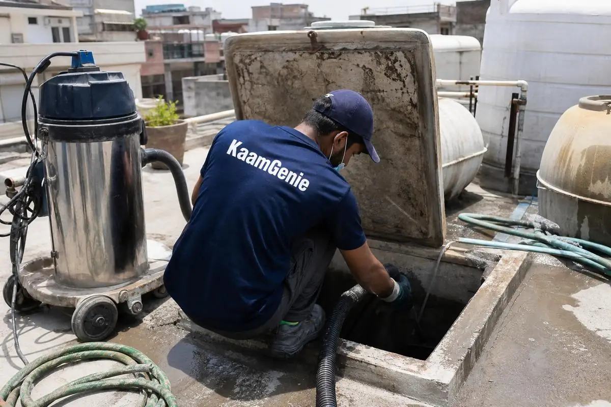 KaamGenie crew cleaning a underground sump in Fateh Nagar, Delhi
