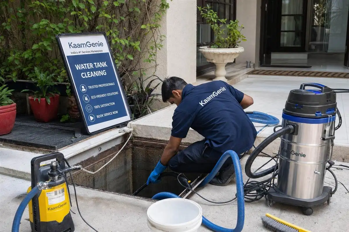 KaamGenie crew cleaning a underground sump in Friends Colony, Delhi