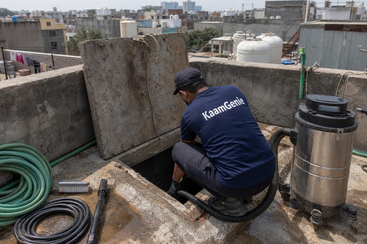KaamGenie crew cleaning a underground sump in Gandhi Nagar, Delhi