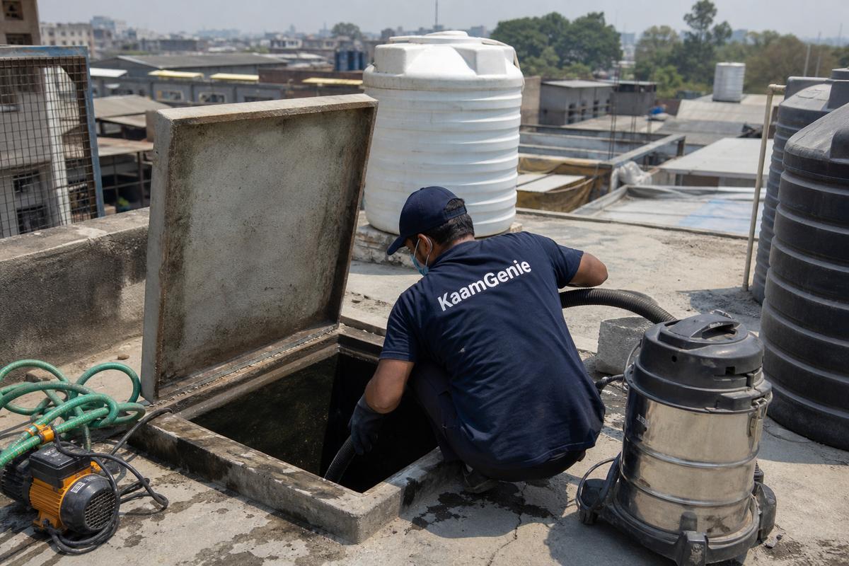 KaamGenie crew cleaning a underground sump in Ghazipur, Delhi