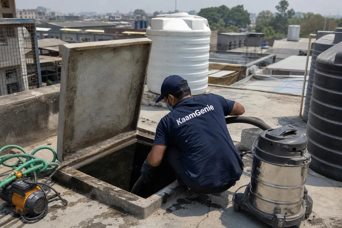 KaamGenie crew cleaning a underground sump in Ghazipur, Delhi