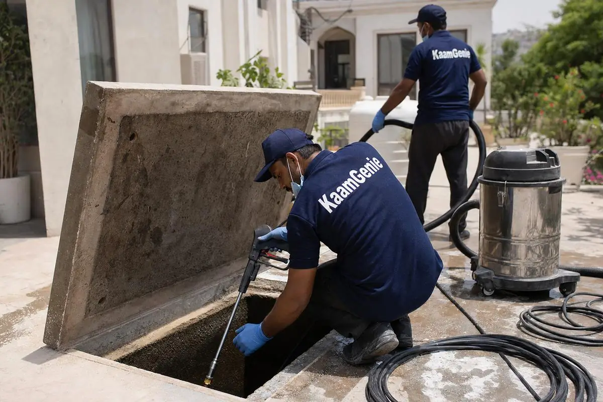 KaamGenie crew cleaning a underground sump in Ghitorni, Delhi