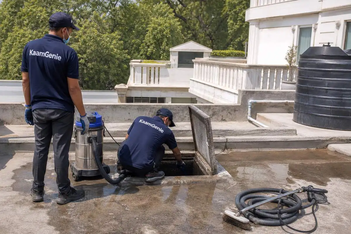 KaamGenie crew cleaning a underground sump in Jor Bagh, Delhi