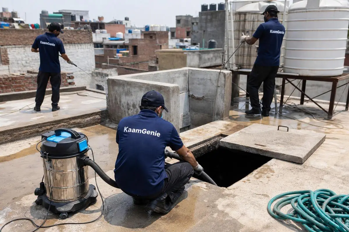 KaamGenie crew cleaning a underground sump in Kalyanpuri, Delhi