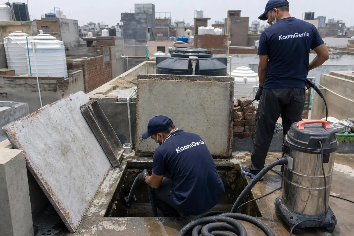 KaamGenie crew cleaning a underground sump in Kardampuri, Delhi