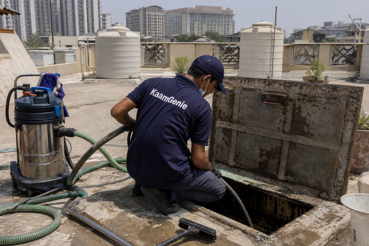 KaamGenie crew cleaning a underground sump in Karkardooma, Delhi