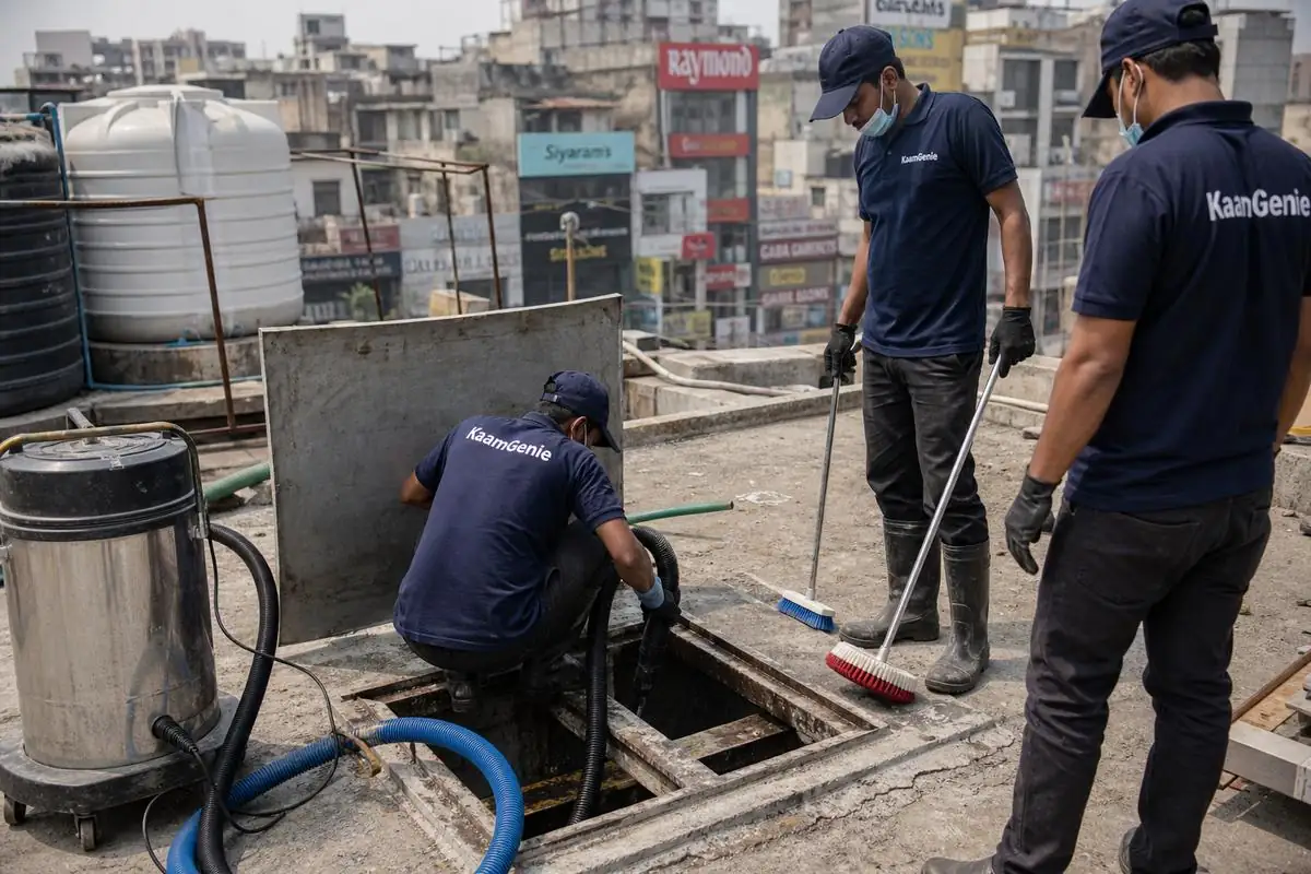 KaamGenie crew cleaning a underground sump in Karol Bagh, Delhi