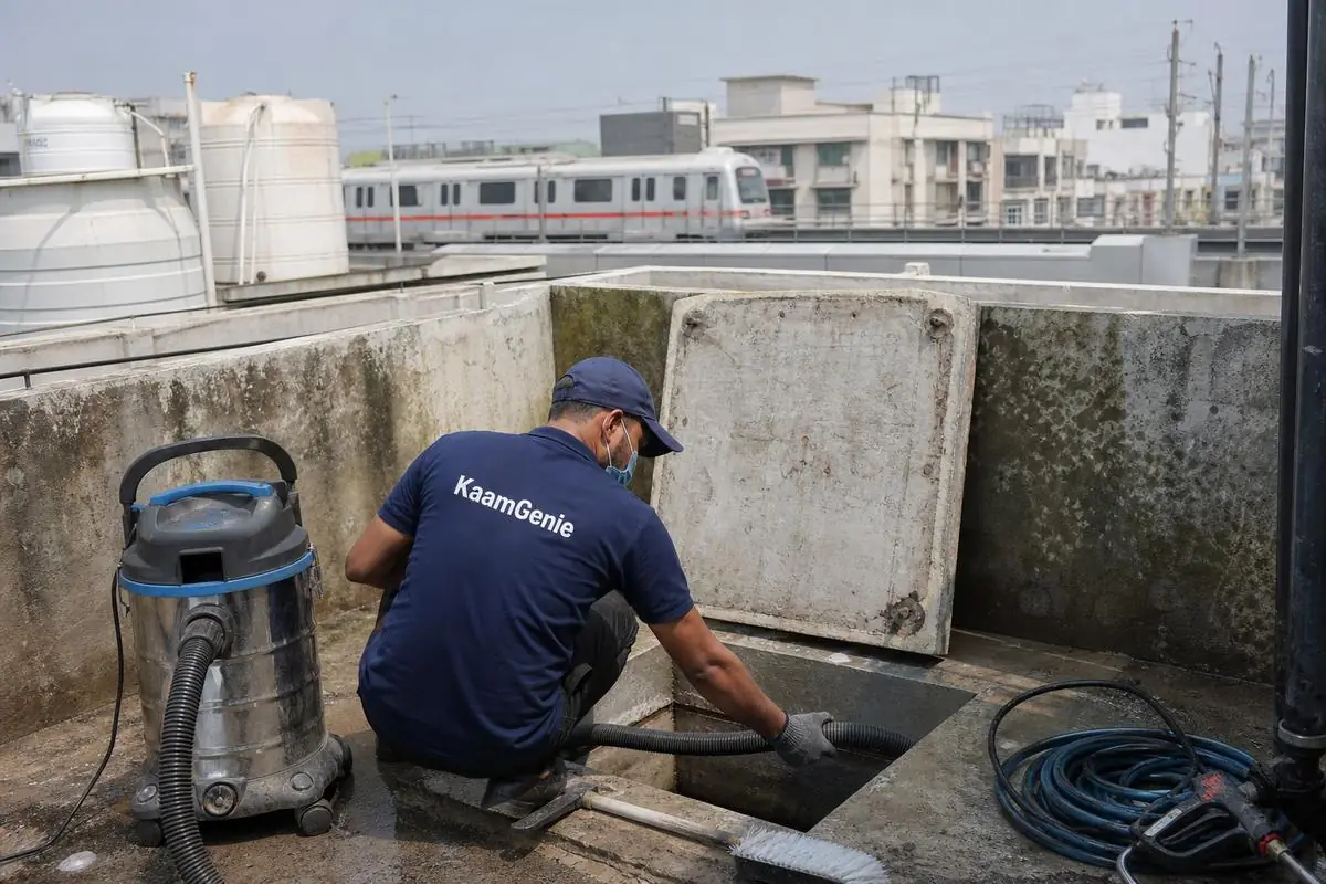 KaamGenie crew cleaning a underground sump in Keshavpuram, Delhi