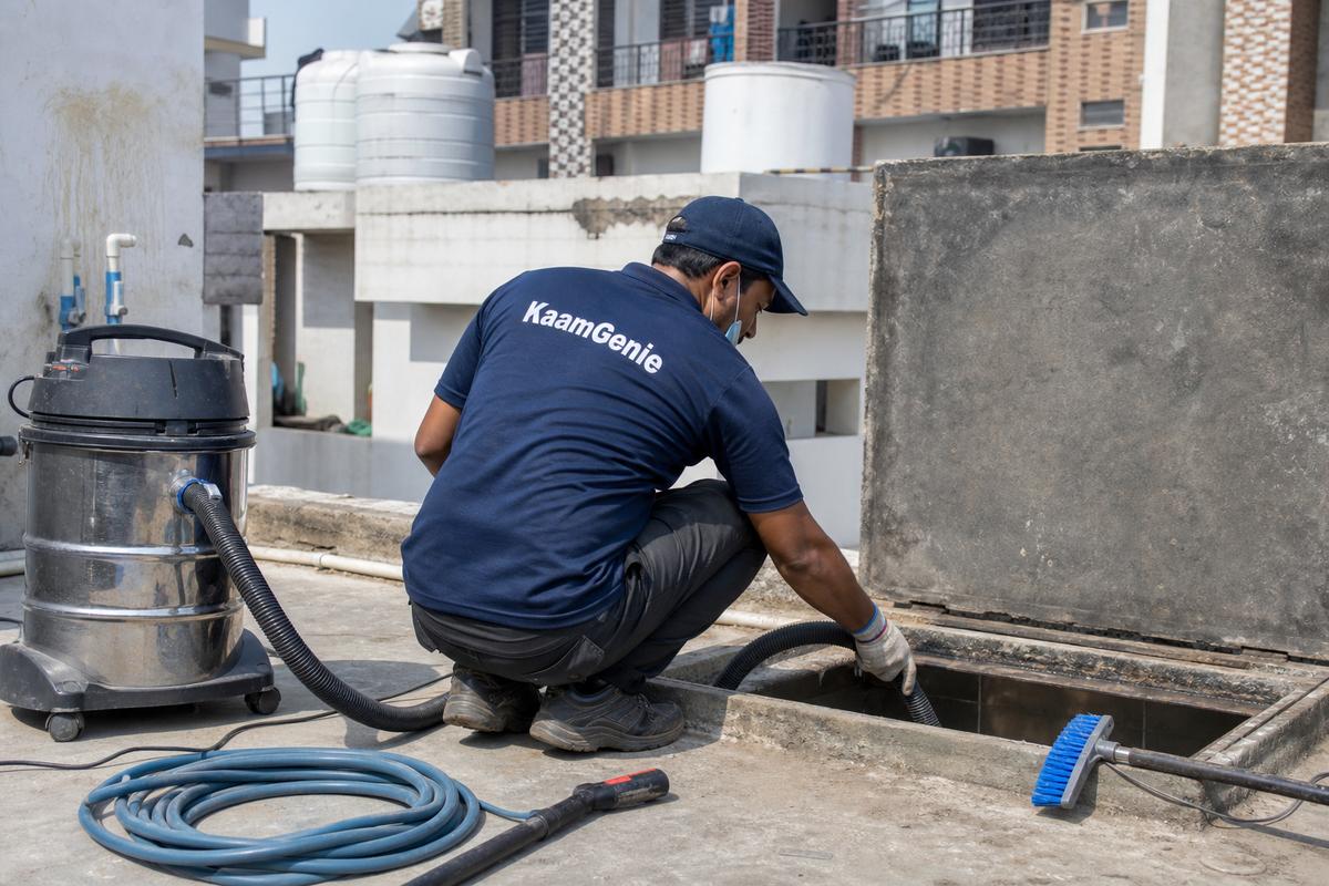 KaamGenie crew cleaning a underground sump in Khizrabad, Delhi