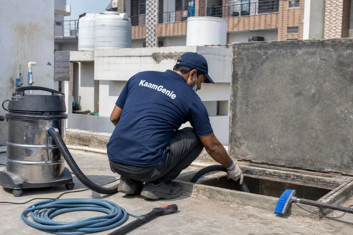 KaamGenie crew cleaning a underground sump in Khizrabad, Delhi