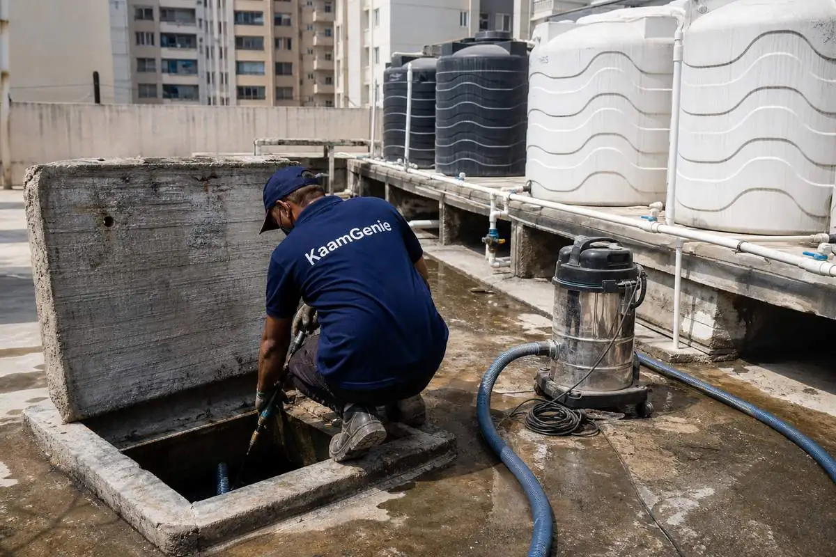 KaamGenie crew cleaning a underground sump in Kidwai Nagar, Delhi