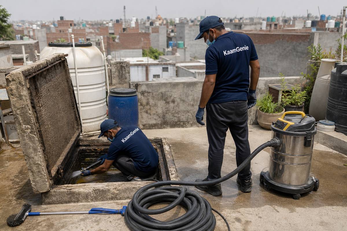 KaamGenie crew cleaning a underground sump in Kirari Suleman Nagar, Delhi