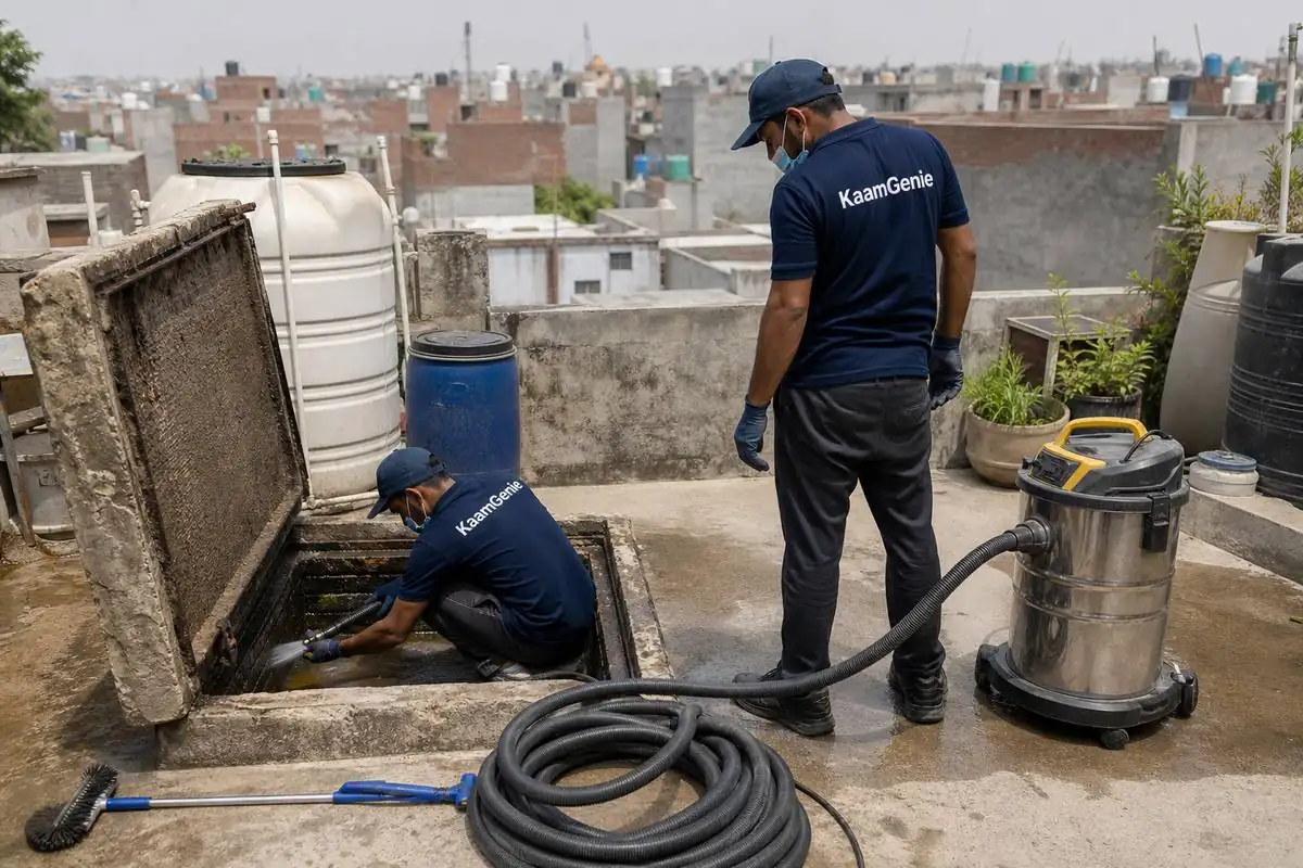 KaamGenie crew cleaning a underground sump in Kirari Suleman Nagar, Delhi