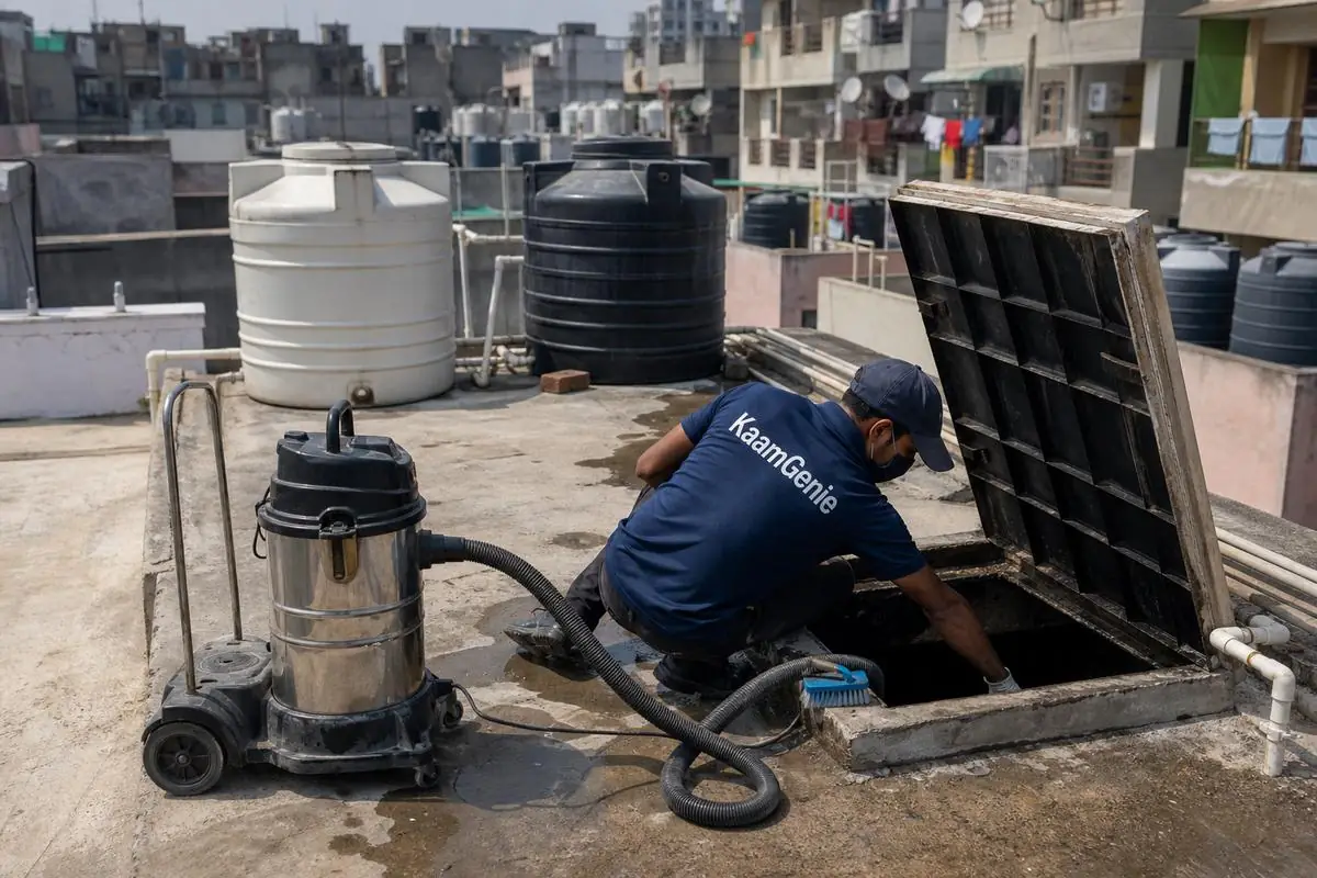 KaamGenie crew cleaning a underground sump in Kondli, Delhi