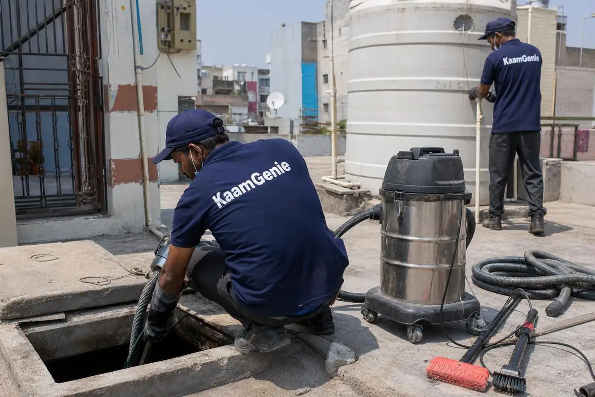 KaamGenie crew cleaning a underground sump in Krishna Nagar (Safdarjung), Delhi