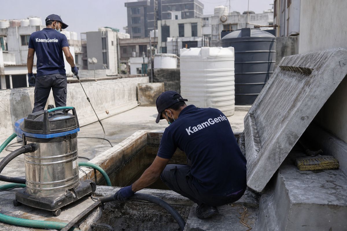 KaamGenie crew cleaning a underground sump in Laxmi Nagar, Delhi