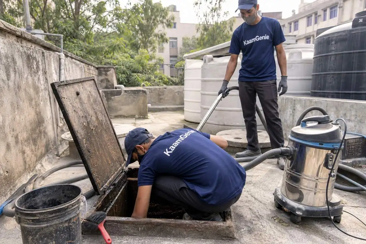 KaamGenie crew cleaning a underground sump in Lodi Road, Delhi